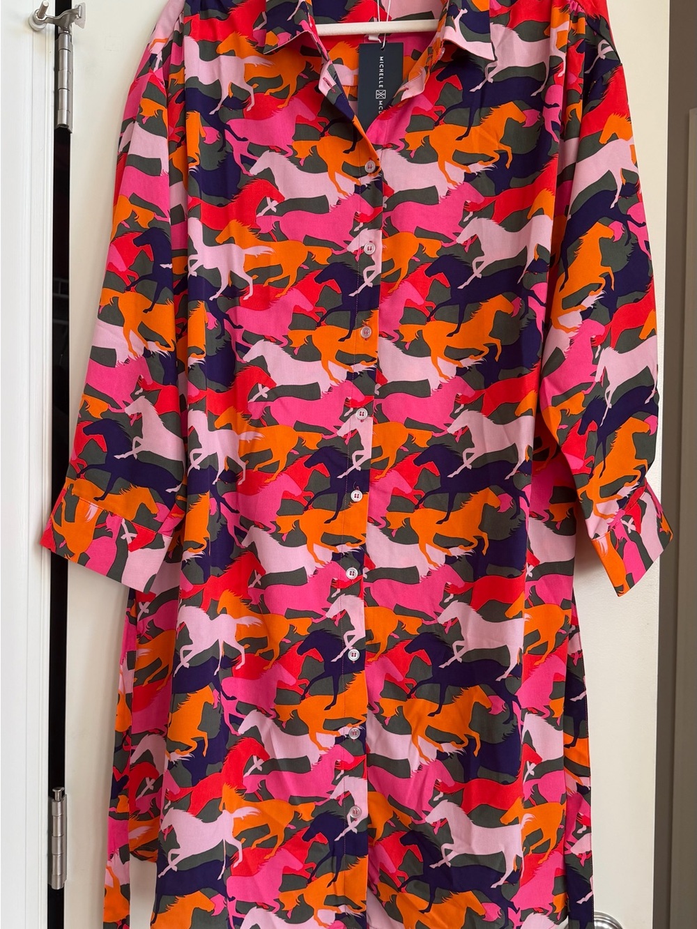NWT Michelle McDowell Ronan Mane Event Multi Equestrian Shirt Dress Size XL Tie - Picture 4 of 16